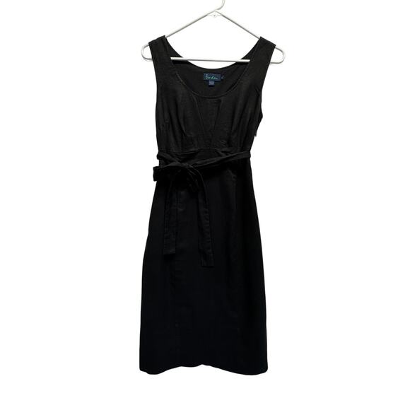 Boden Black Linen Belted Midi Dress Size 8R Dark Academia Classy - Picture 1 of 11